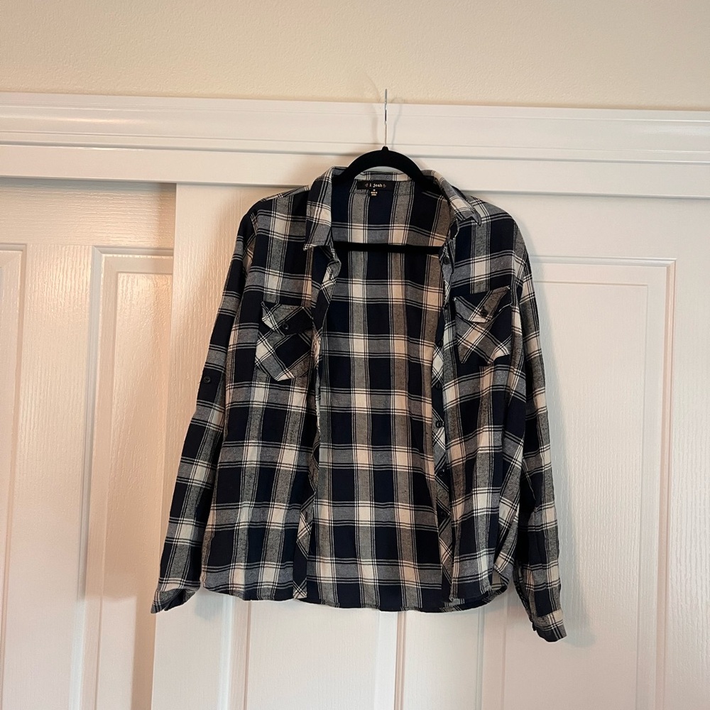 Black and White Plaid Button-Up Flannel Shirt